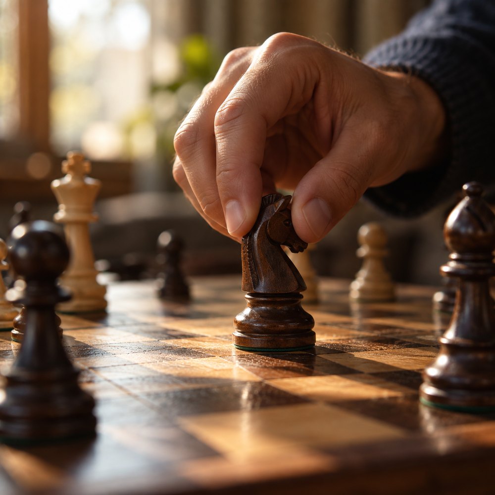 Hands considering a chess move