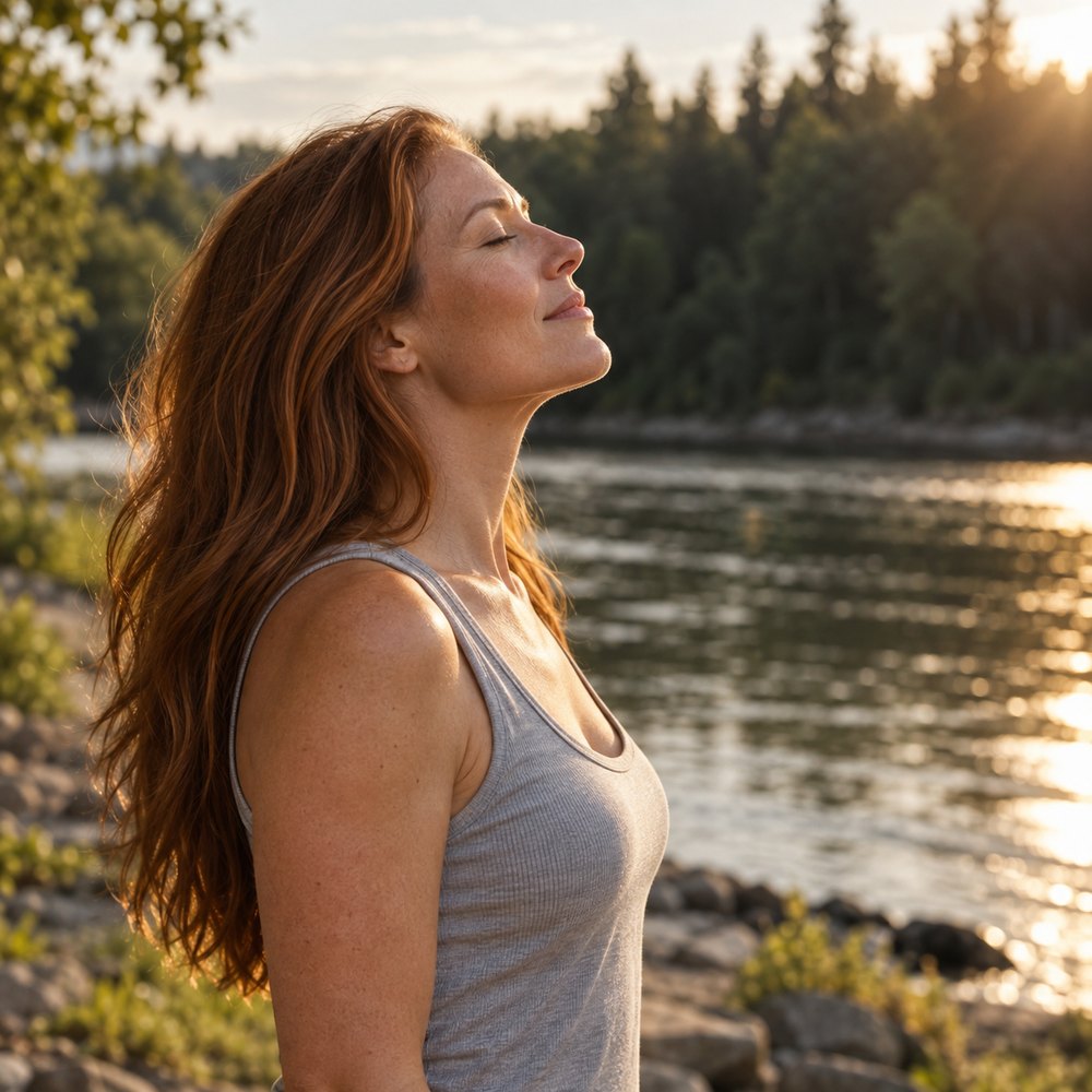 Woman outdoors in sunlight